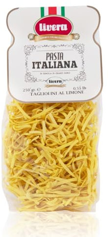 LIVERA - Tagliolini al Limone, Pasta Italiana Artigianale, di Semola di Grano Duro, Aromatizzata e a Lenta Essiccazione, Pack da 12 x 250g, Made in Italy