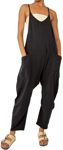 newhsy Women's Dungarees Wide Leg Playsuit with Pocket Baggy Maternity Jumpsuit Loose Fit Overalls Summer Trousers for Women (black, M)