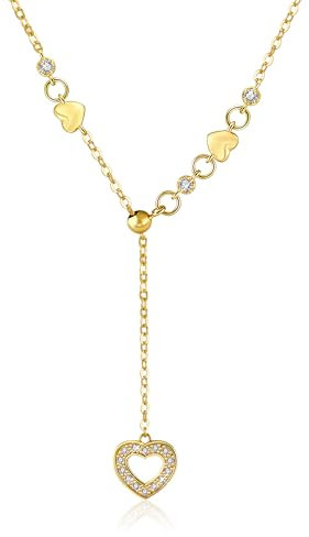 ALEXCRAFT Colliers Femme Or en Y, Collier Cœur avec Zircone Réglables, 14K Plaqué Or, Collier Long Bohème, Acier Chirurgical, Hypoallergénique, Anniversaire Cadeau pour Femme