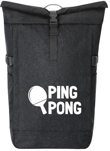 Huuraa Kurierrucksack Ping Pong Tischtennis 30-44 Liter Black Melange Fairtrade Rolltop Rucksack Geschenkidee