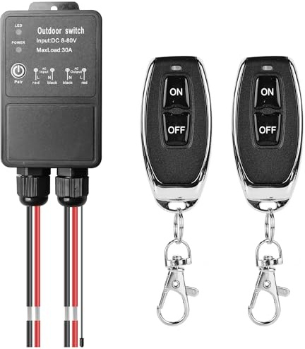 Interrupteur à distance, interrupteur sans fil 12 V, DC12 V ~ 72 V 30 A, relais à distance, avec portée de 100 m, interrupteur sans fil avec télécommande pour portes de garage, motos, garde-corps