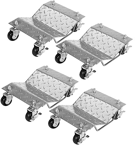 Karl home 4PCS Car Wheel Dolly, 2722 KG Capacity Heavy Duty Vehicle Mover with Lockable Casters & Handle, Tire Skates for Moving Cars, Trucks, Motorcycles in Garage Auto Repair, Silver