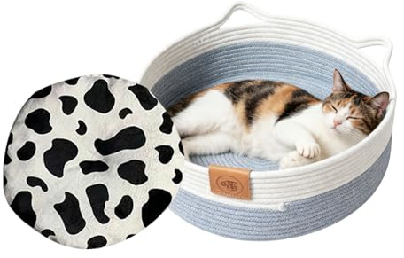 Yonuaret Bett Für Katzen - Baumwollseil Geflochtenes Nest - Hundekorb Rundes Katzenbett,Für Kätzchen Kleine Hunde Spielzeug Schlafzimmer Wohnzimmer Wohnheim Alle Jahreszeiten