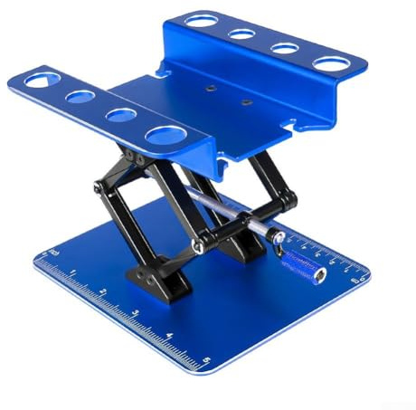 Verstellbare RC-Auto-Werkbank mit Wipparm, Höhenverstellung von 58–137 mm, Aluminiumlegierung, Reparaturständer für Fernbedienung im Maßstab 1/18 bis 1/24, Blau