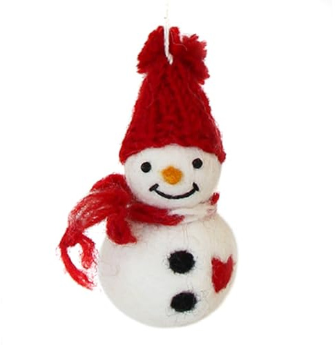 GLOBO Fair Trade Partner Filz Anhänger hangemachter Christbaumschmuck aus Wollfilz Deko Figur Weihnachten Ornament - Handmade in Nepal (Schneemann FRIDOLIN)
