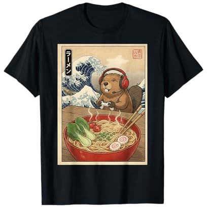Beaver Cute Kawaii Japanischer Gamer Lustiger Ramen Retro T-Shirt