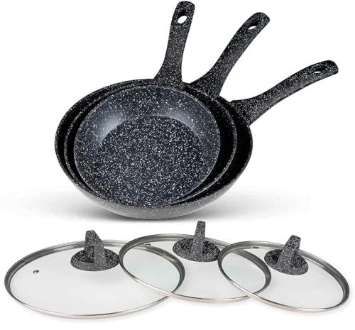 BEM 3‑tlg Pfannenset 20/24/28 cm Induktion geeignet – beschichtete Brat- und Universalpfannen mit Glasdeckeln, ohne PFOA/PFAS, für alle gängigen Herdarten