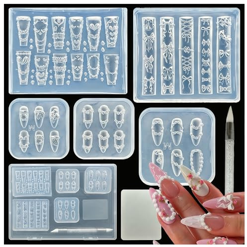 Zosutetoxo Nails Mold, Set de Diseño de Uñas con Molde de Silicona 3D para Arte de Uñas, Plantillas de Flores para Decoración de Uñas DIY