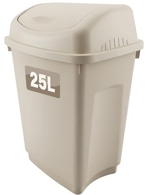 Optimal Products 25 Litre Plastic Swing Bin 50 25 12 Litre Home/Office/Kitchen Rubbish Waste Dustbin Trash Swing Lid Bin Garden Garage Recycle Waste Bins Taupe