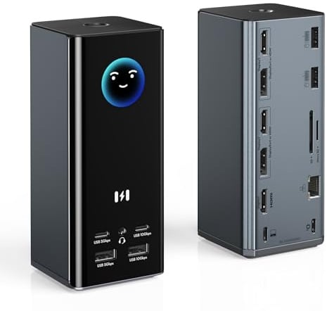Smart Display Docking Station 3 Monitors mit 3 HDMI 2 DP für Dell/HP/Lenovo | Triple 4K Display 3 HDMI 2 DP, Weather Forecast, Working Status Display,100W PD,SD/microSD, 10Gbps USB A/C, Gigabit Ethernet