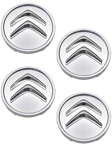 ZEXIJOW Lot de 4 enjoliveurs de Roue,pour Citroën 60 mm C1 C3 C4 C5 C6 DS3,Enjoliveurs de Roue en Alliage,Bonne stabilité (Argent)