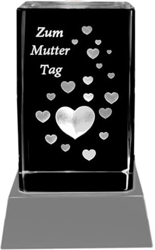Kaltner Präsente Stimmungslicht – Ein ganz besonderes Muttertagsgeschenk: LED Kerze/Kristall Glasblock / 3D-Laser-Gravur Herzen Zum Muttertag