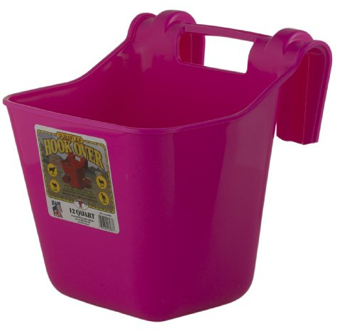 Little Giant® Plastic Hook Over Feeder | Mountable Livestock & Pet Feed Bucket | Horse Feed Bucket | Made in USA | 12 Quarts | Hot Pink
