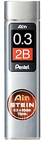 Pentel Ain STEIN C273 Feinmine, 15 Minen je Dose, 0.3 mm, Härtegrad 2B (12 Dosen)