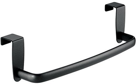 iDesign Axis Toallero para paños de cocina, pequeño perchero para puerta en metal, toallero sin taladro para baño y cocina, negro mate