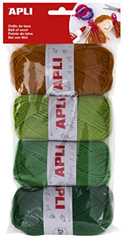 Apli 946051 - Pelote de fils à tricoter 4 unités 50g, tons verts