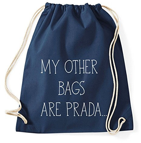 My Other Bags Are Prada Gym Bag Turnbeutel Rucksack Sport Hipster Style in 8 Farben, Farbe:Dunkelblau
