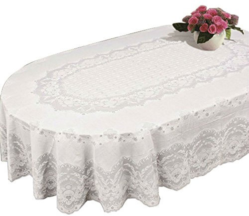 duojin Tischdecke Decke Home Tischdecke Oval Rechteck Kunststoff Spitze Muster Weiß