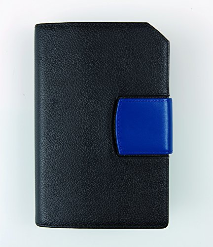 HelfRecht Ringbuch Planer Plus E aus Leder/Personal Organizer/Kalender bis Dez. 2024 /Handy-Tasche - schwarz - Lasche blau