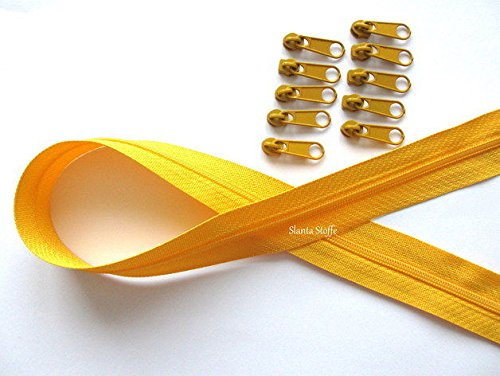 5m Reißverschluss endlos, Spirale 3mm + 15 Schieber/Zipper 32 Farben, Meterware (Gelb)