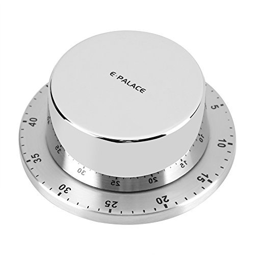 Minuterie de Cuisine Mécanique, 60 Minutes Aimant Alarme Sonore Minuterie en Acier Inoxydable Minuterie de Cuisson (Argent)