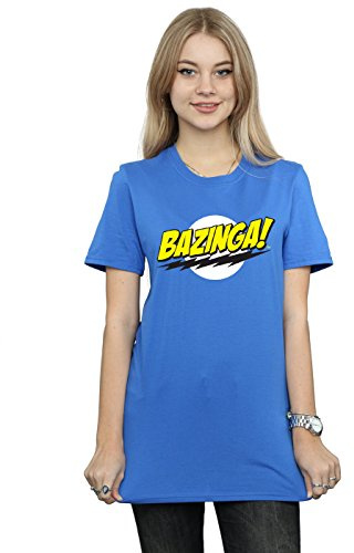 The Big Bang Theory Women's Sheldon Bazinga Boyfriend Fit T-Shirt Royal Blue X-Large