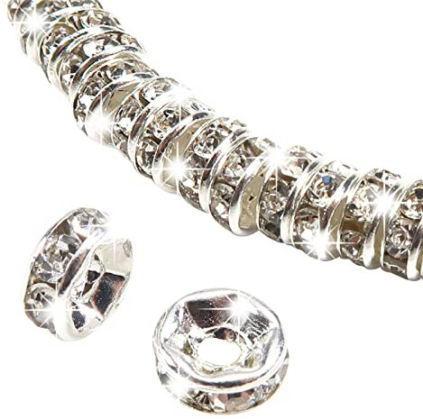 TOAOB 100 Piezas abalorios pulseras 6mm Plata Brillante Cuentas Espaciadoras de Cristal Redondos Abalorios Rhinestone Sueltos Rondelle piezas para Hacer Pulseras Collares Manualidades Joyería