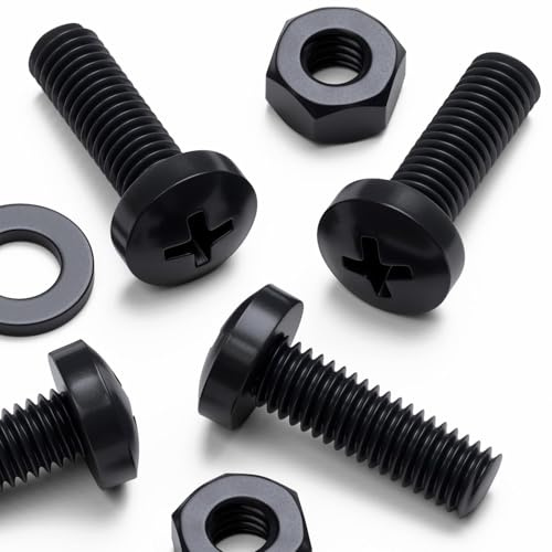 20x vis PP noires à tête cylindrique M6 x 20mm + écrous et rondelles | Vis légères, sans corrosion, non conductrices et non magnétiques, avec empreinte en croix