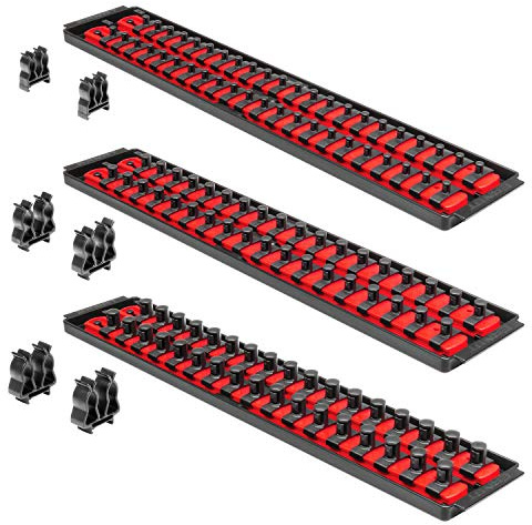 ERNST Socket Boss Combo 3er Pack Werkzeug-Organizer mit Twist-Lock Technologie, rot, Modell 8510A – Sichere Steckdosenaufbewahrung für Mechaniker und Heimwerker – Made in USA