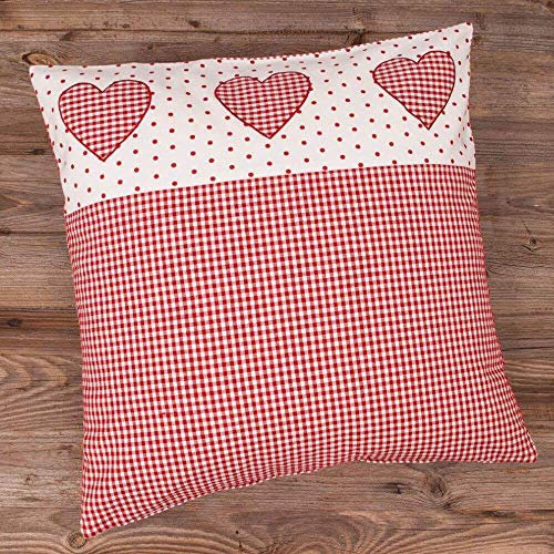 Kissen-Bezug in 50x50 cm für Deko-Kissen Sofa-Kissen - Baumwolle Kissen-Hülle LISE Landhaus-Stil rot weiß kariert gepunktet - Waschbarer Reißverschluss Zierkissen-Bezug für Couchkissen