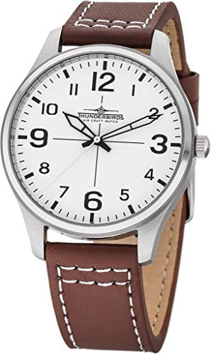 Armbanduhr Echt Leder Uhr 42 mm 3ATM Miyota 2035 schwarz weiß Fliegeruhr Flieger (Braun)