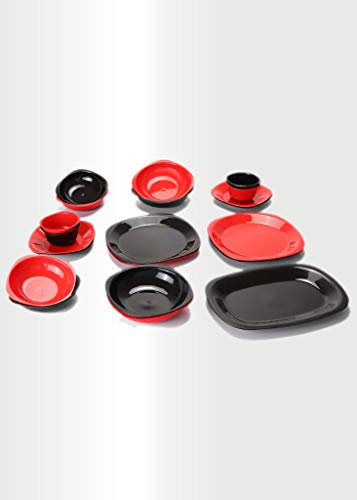 ECO Unbreakable Durable Plastic Dinner Sets- Ideal for Indoors and Outdoors (Dinnerware Set – 21 Pcs – Black & Red)