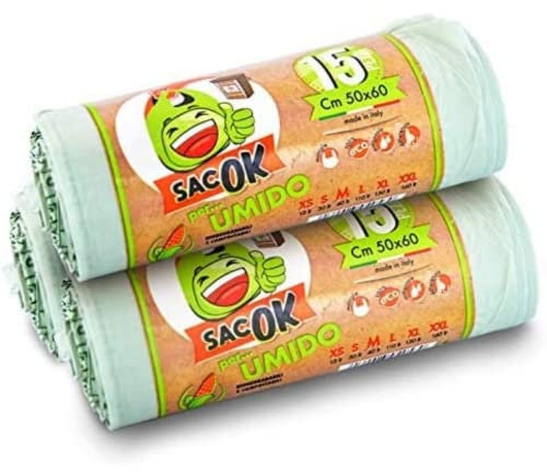 45 Sacs humides biodégradables 50x60cm, Sacs humides, Sacs compostables avec poignées Sacs humides, Sacs à ordures, collecte des déchets organiques, Sacs humides biodégradables (45)