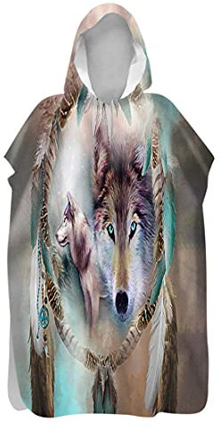 Sommer Strandtuch Mit Kapuze Schwimmbad Umhang 3D Wilde Tiere Wolf Print Gym Wearable Bademantel Surf Poncho Badetuch Für Kinder Jugend Männer Frauen (Grau, Kid 60x80cm)