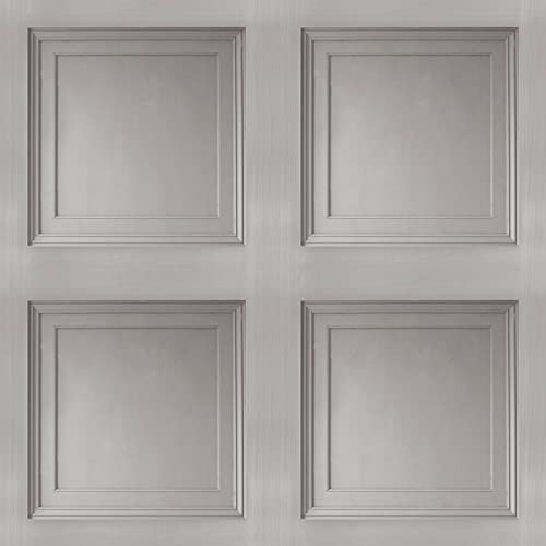 SOPHIE LAURENCE Wood Panel Effect Wallpaper Realistic Square Panelling Flat Finish 3D Wallpaper Grey
