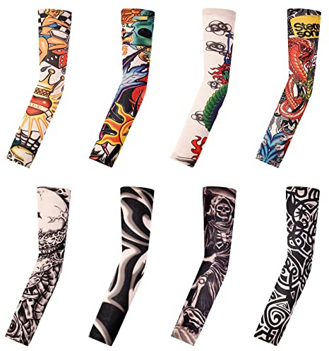 VEGCOO Art Arm Fake Tattoo Sleeves Cover, Unisex Temporary Arm Stockings Fashion Tattoos & Body Art Nylon Seamless Soft Sunscreen Sleeves For Unisex Party Cool Man/Woman/Adults (B)