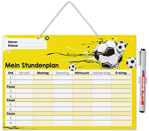 younikat Stundenplan abwischbar zum aufhängen I Fußball gelb I inkl. Stift wiederbeschreibbar I Grundschule Jungen Mädchen I dv985