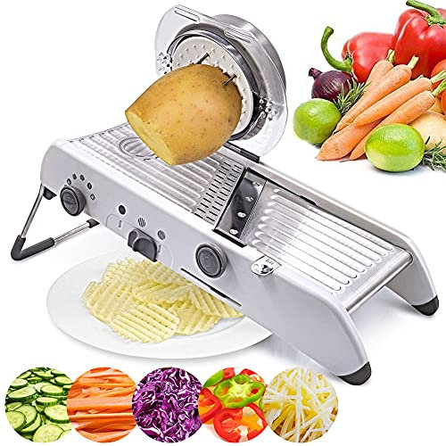 18 Types Adjustable Mandoline Slicer Stainless Steel Manual Cutter Vegetable Grater Julienne Slicer Fruit Waffle Kitchen Potato Cutter White