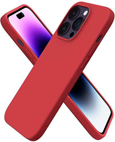 ORNARTO Compatible with iPhone 14 Pro Case 6.1, Slim Liquid Silicone 3 Layers Full Covered Soft Gel Rubber Case Cover 6.1 inch-Red
