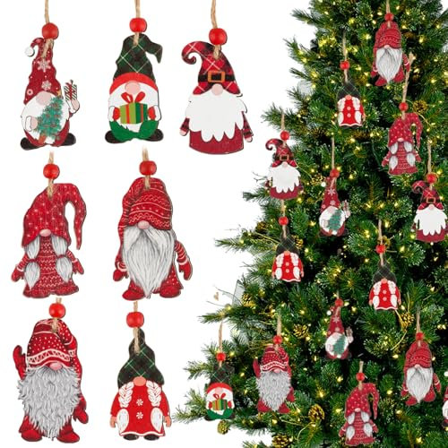 21 Pz Ciondoli Natalizi Legno Gnomo Pendenti Albero di Natale Decorazioni Natalizie da Appendere Addobbi Natalizi Accessori Scatoline Regalo Natale Casa Camera