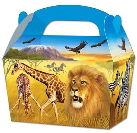 THEMED SNACK BOXES - PACK OF 10 - Children/Kids Party Boxes Carry Food Meal Fun Picnic Birthday Wedding Favour/Baby Shower Party Box Loot Bag (Jungle)