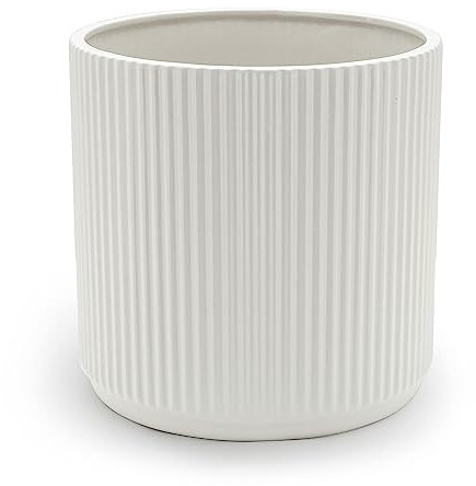 Amazon Basics Pot en Ronde céramique rainuré, 25.4 cm, Blanc