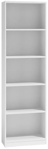 WHATSIZE ENTERPRISE 5 Tier Bookcase White, Tall Freestanding Book Shelf | for Living Room, Study and Bedroom, Wooden Shelving Unit Book Case (40cm L x 30cm W x 182cm H)