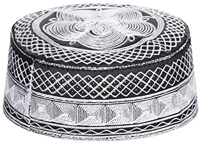 IBLUELOVER Bonnet Musulman Chapeau Islamique Homme Broderie Bonnet de Prière Chapeau Namaz Kufi Coton Casquette Calotte Traditionnel Arabe Chapeau Rond pour Eid Ramadan Prier Eid Cadeau Chapeau d'été