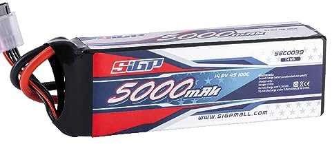 SIGP 4S Batterie Lipo 14,8V 5000mAh 100C Coque Souple avec Prise EC5 pour Voiture Radio, Camion, Bateau, véhicule véhicule