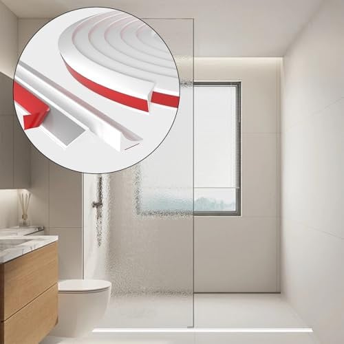 300cm White Silicone Water Barrier Shower Seal Strip,Self-Adhesive Anti-Leak Seal for Wet Rooms & Baths,Universal Bathroom Kitchen Edging Trim for Floors, Trays and Sinks