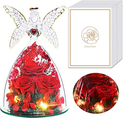 Rose Eternelle avec Ange Figurine Cadeau Maman, Femme Cadeau Anniversaire, Conservée Rose Cloche Ange, Rose Préservée Fleur Eternelle, Saint Valentin Fête des Mères Cadeau Maman Mamie Petite Amie