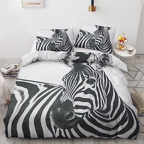 GEDAEUBA Zebra Bettwäsche 155x220 Sommer - 3D Tiere Bettbezug 155x220 3 teilig, Wendebettwäsche und Kissenbezug 80x80, Weiche & Atmungsaktive Mikrofaser Bettwäsche-Sets mit Reißverschluss