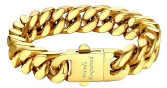 Bestyle Armband Herren 12mm breit Glieder Link Kettenarmband Damen Kubanische Miami Panzerarmband mit Gravur Länge 23cm vergoldet Hip Hop Edelstahlarmband Personalisiertes Geschenke