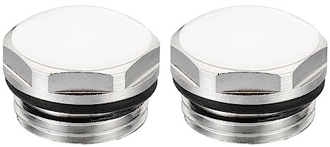 PATIKIL 1/2 BSP Mâle Filet Manuel Radiateur Air Ventilation Bouchon Vanne, 2 Paquet Nickel Plaqué Laiton Bouchons pour Radiateur Chauffage, Argenté Blanc